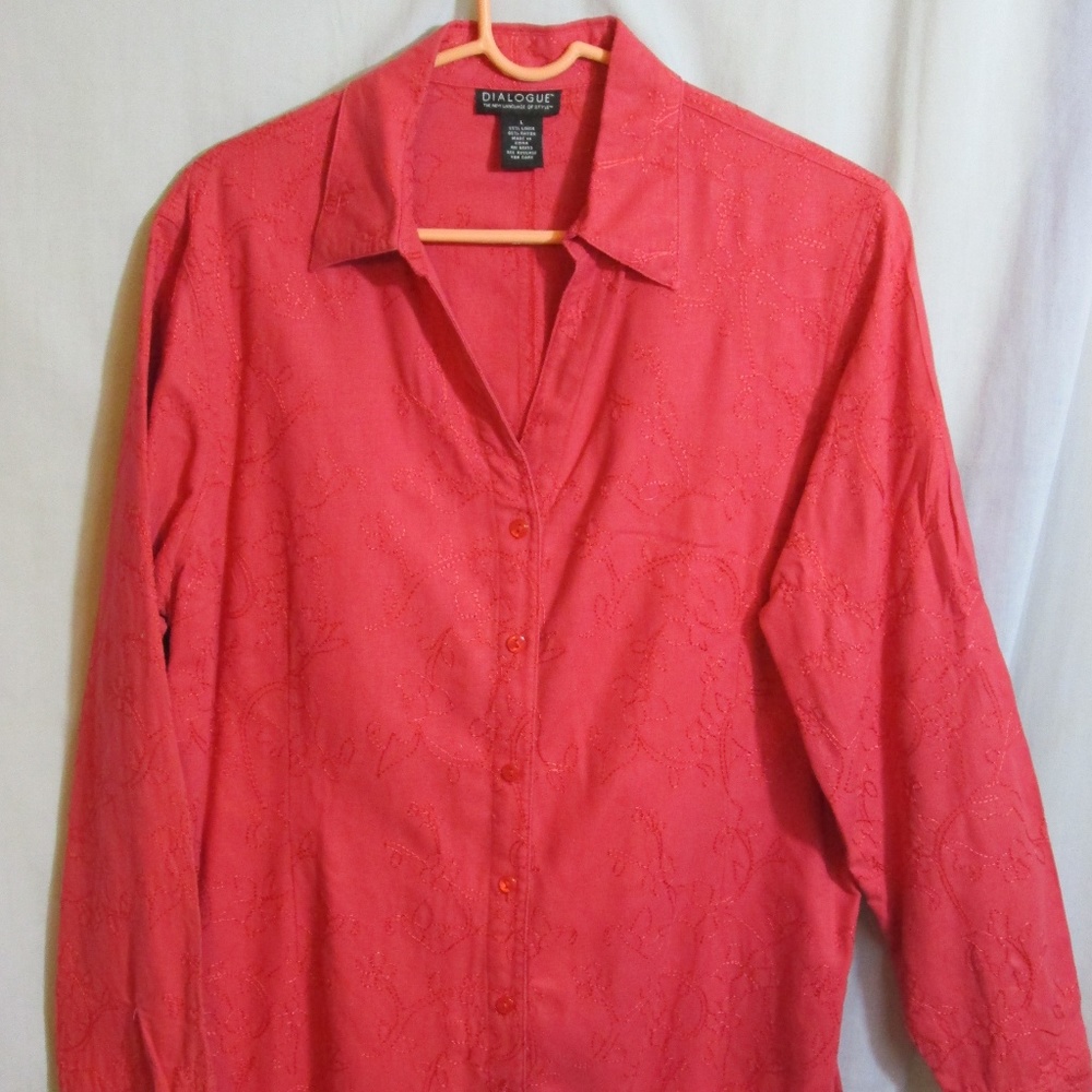 Jacket Tunic Top Brick Red Embroidered Long Slv L